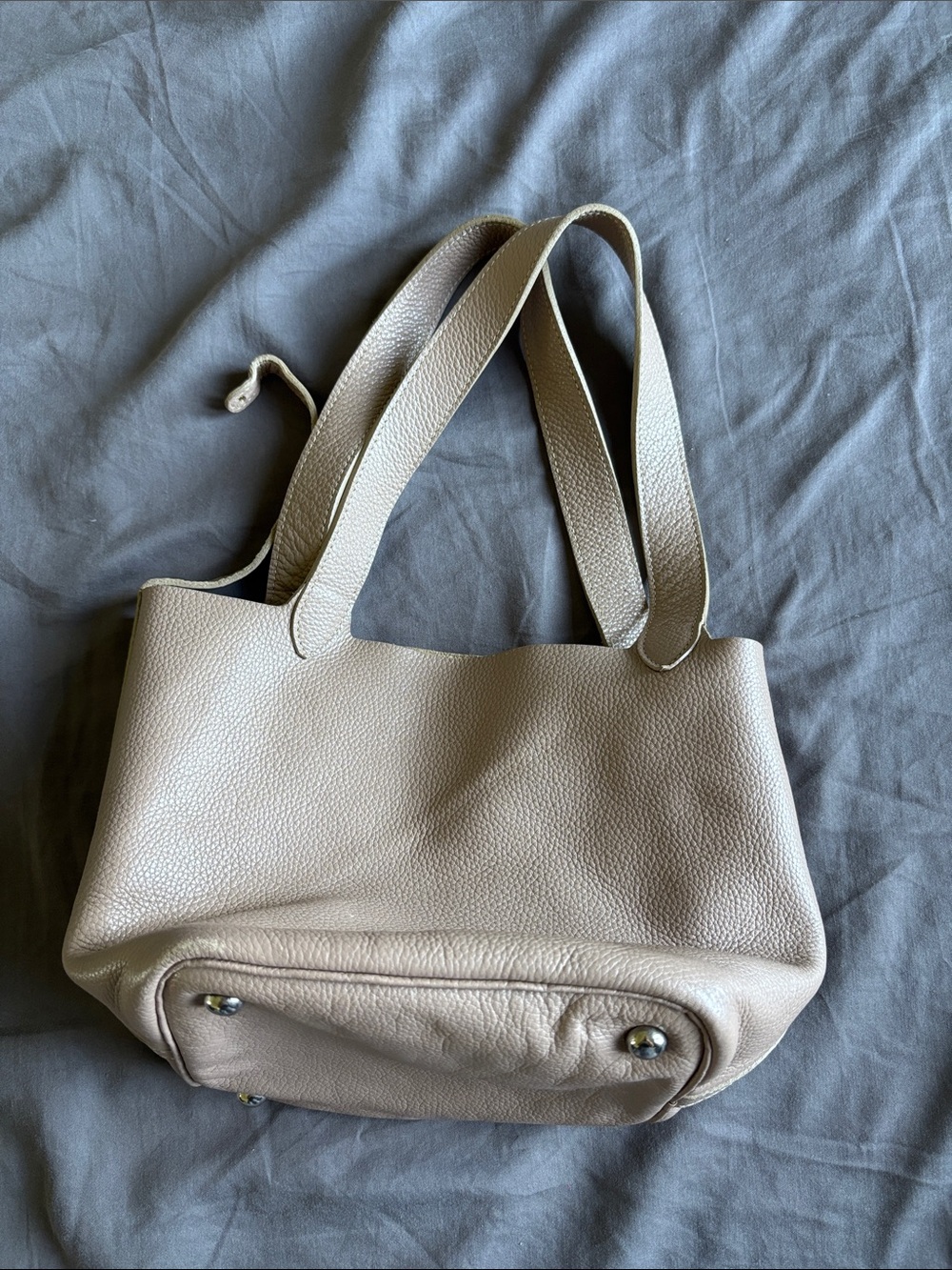Everyday Pebbled Leather Tote in Taupe